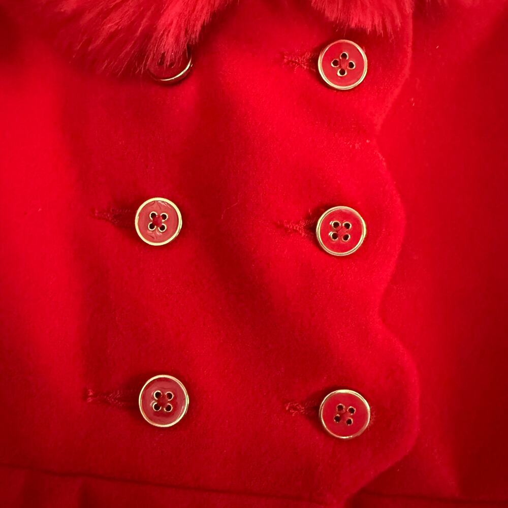 JANIE and JACK | Girl's Red Faux Fur Trimmed Scallop Detail Jacket 18-24 Months - Picture 3 of 8